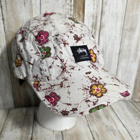 Stussy Other - Stussy Capz 5 Panel Hat Batik Floral Print Cream Adjustable Camper Strapback